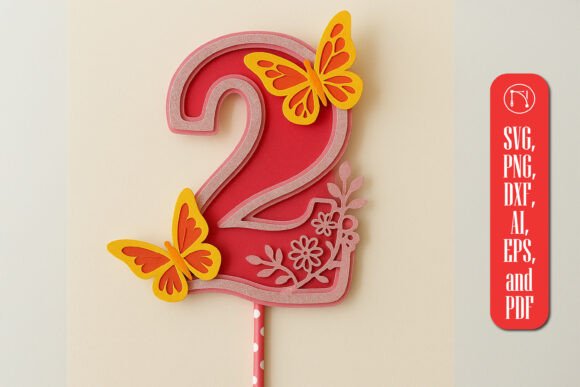3D Butterfly Number 2 Topper SVG for Elegant Celebrations