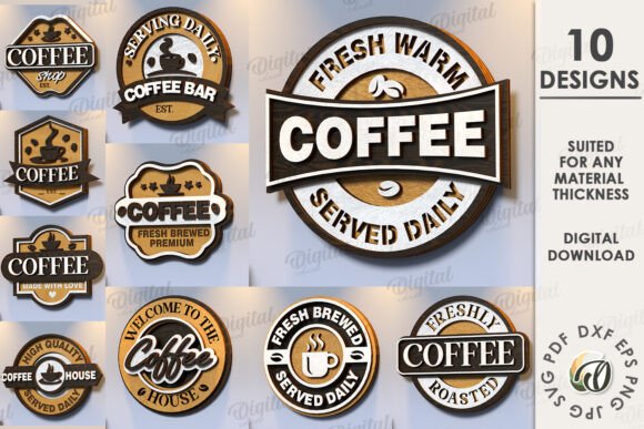 3D Coffee Signs Laser Cut Bundle