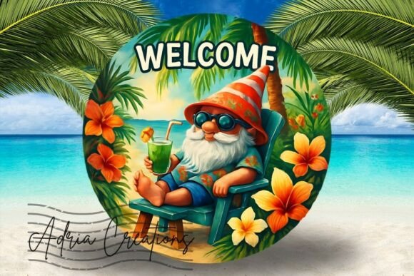 3D Gnome Summer Tropical Round Sign Png Evaluation