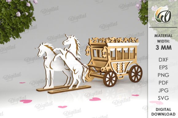 3D Horse Carriage Laser Cut Digital Design