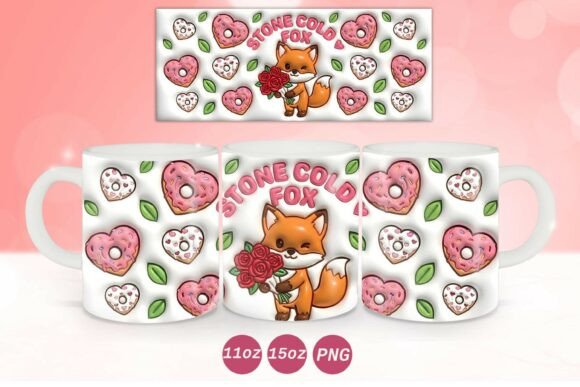 3D Inflated Valentine Fox Mug Wrap PNG