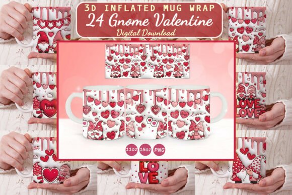3D Inflated Valentine Gnome Mug Wrap Design