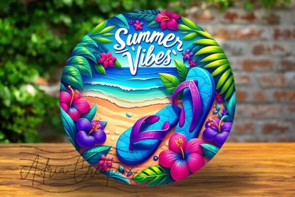 3D Summer Vibes Flip Flops Wreath Sign: Elevating Seasonal Decor with Digital Precision