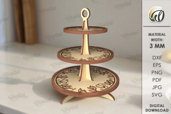 3D Tiered Tray Stand Laser Cut Designs