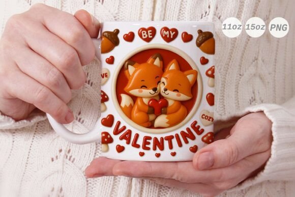3D Valentine Fox Couple Mug Wrap PNG: A Digital Design for Romantic Creations