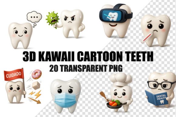 Bringing Dental Branding to Life with 20 Cute 3D Kawaii Cartoon Teeth Clipart