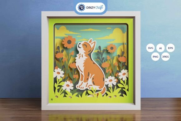Cat Smelling Flower 3D Layered Paper Cut: A Creative Guide to Shadow Box Art