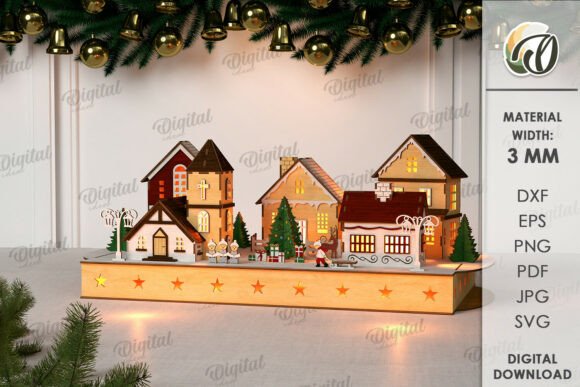 Crafting a Festive Atmosphere with Digital Precision: The 3D Christmas Town Laser Cut
