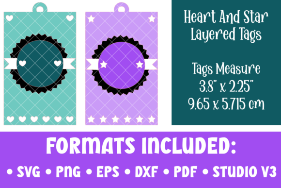 Hearts and Stars Layered 3D Tags SVG