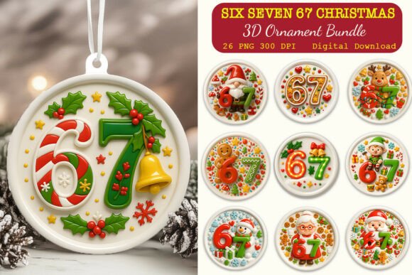 Six Seven 67 Christmas 3D Ornaments PNG