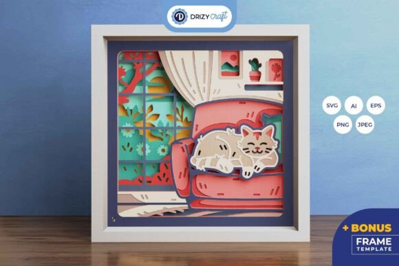 Sleeping Cat on the Couch 3D Layered: A Cozy Addition to Your Home Decor